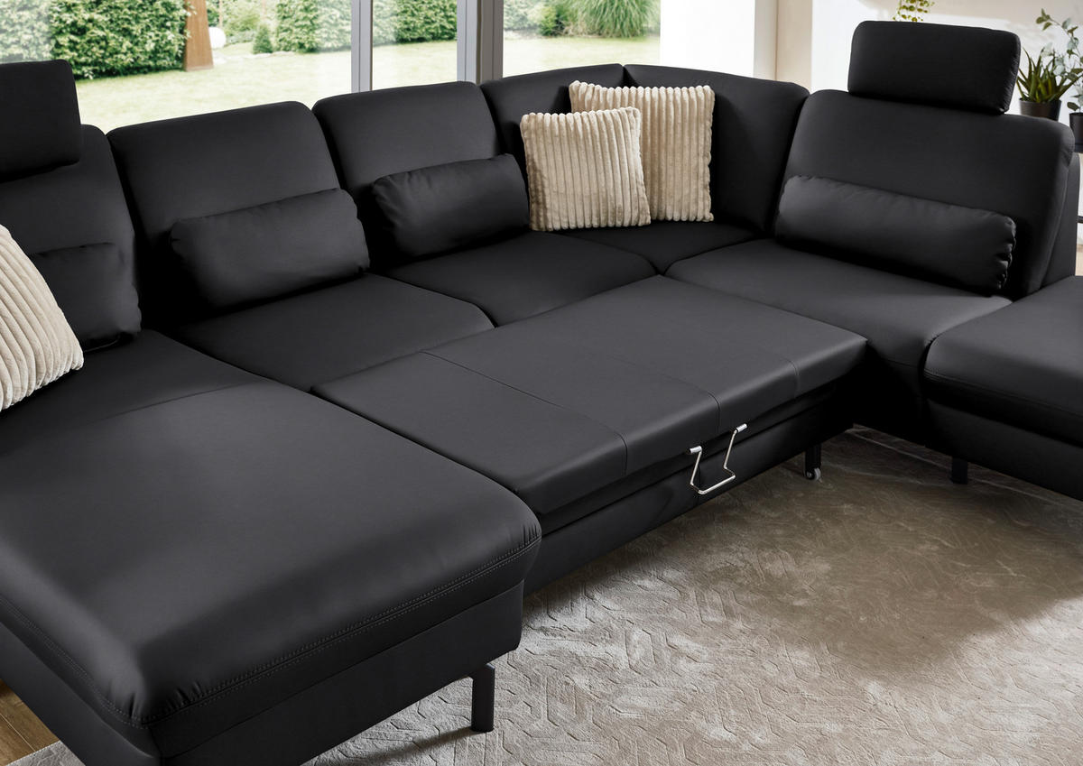 WOHNLANDSCHAFT Echtleder Anthrazit  - Anthrazit/Schwarz, Konventionell, Leder/Metall (168/306/224cm) - Beldomo Premium