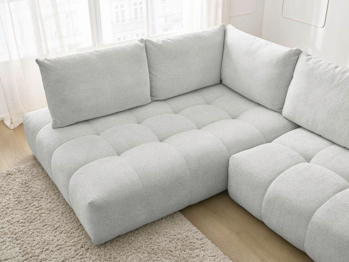 ECKSCHLAFSOFA EVEREST  mit Rücken echt, Armteil links, Armteil rechts Flachgewebe Hellgrau  - Hellgrau/Schwarz, MODERN, Kunststoff/Textil (320/212cm)