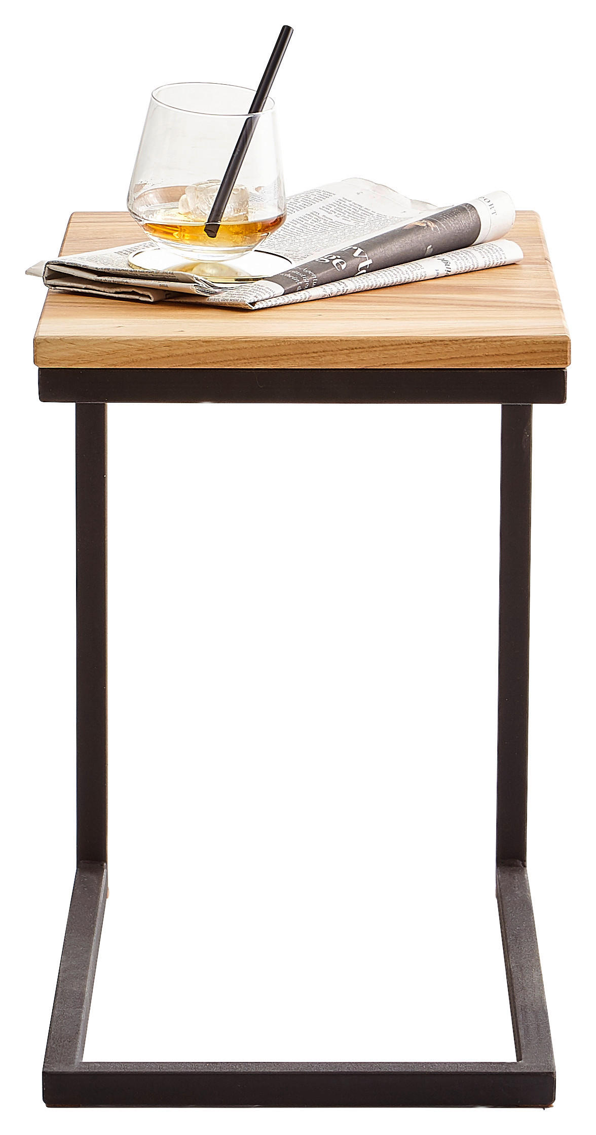 Thumbnail - Xora Beistelltisch, Schwarz, Eiche, Holz, Metall, Wildeiche, massiv, rechteckig, C-Form, 45x45x30 cm, Wohnzimmer, Wohnzi...