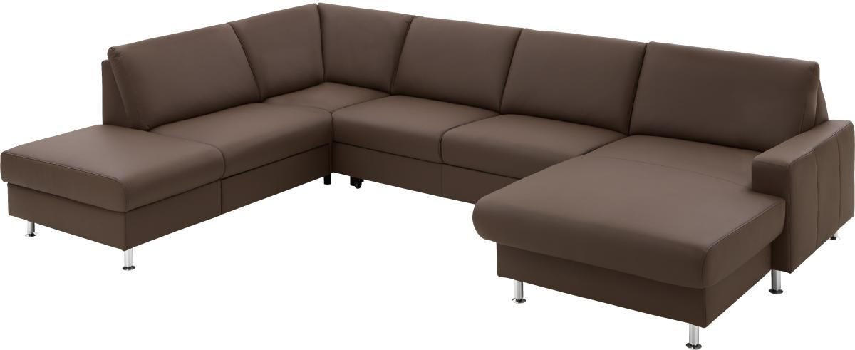 WOHNLANDSCHAFT in Echtleder Dunkelbraun  - Dunkelbraun/Alufarben, Design, Leder/Metall (233/339/165cm) - Beldomo Premium