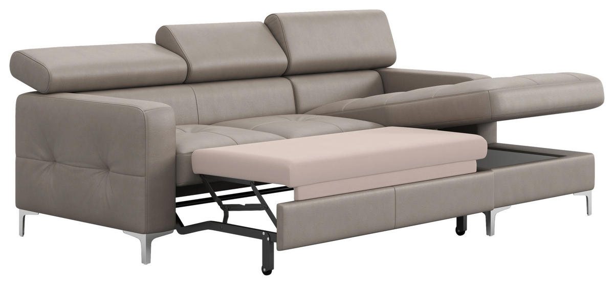 ECKSOFA in Echtleder Grau  227/168 cm  - Chromfarben/Grau, Design, Leder/Metall (227/168cm) - Livetastic