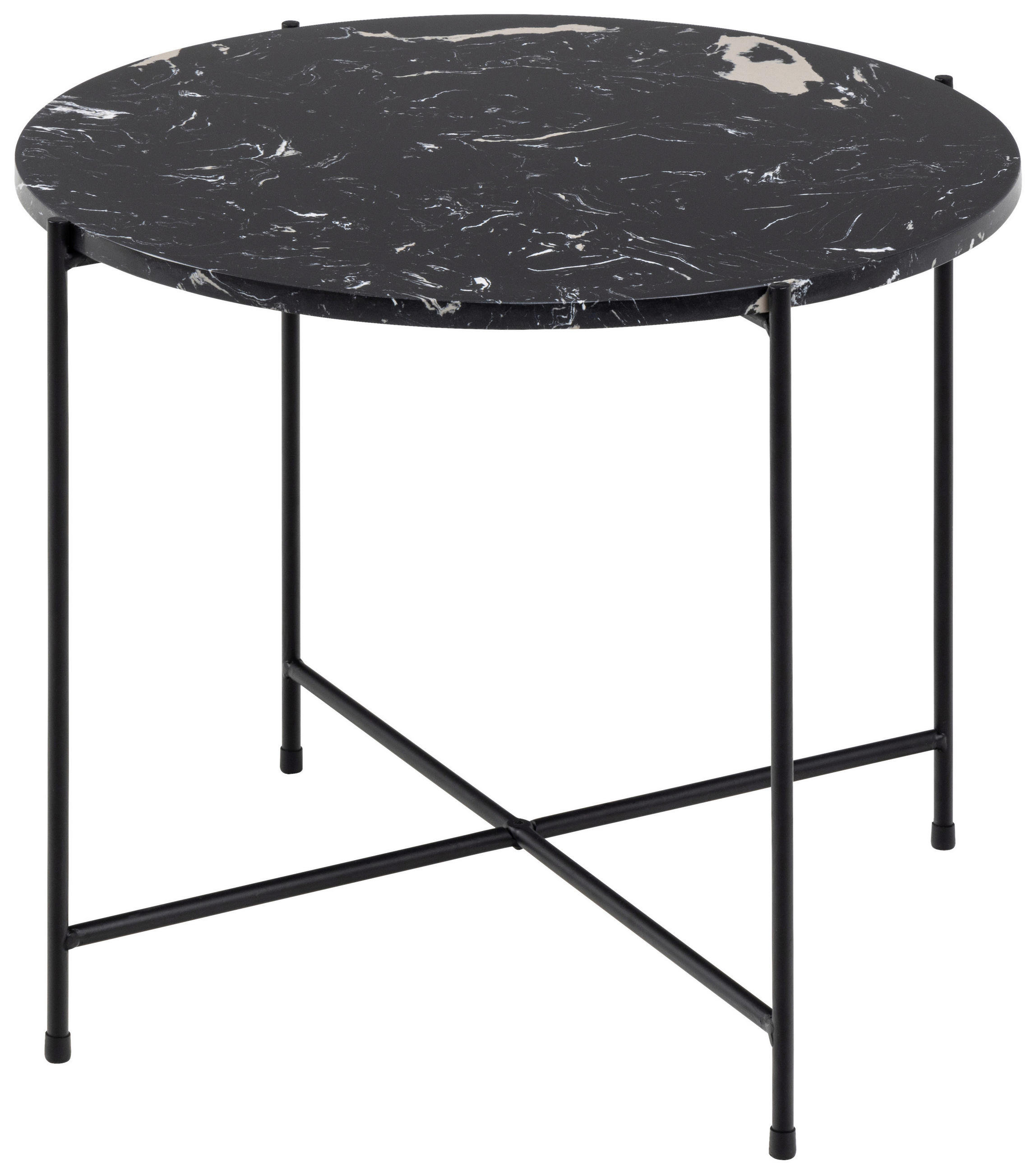 BEISTELLTISCH 52/52/40 cm Schwarz rund  - Schwarz, Trend, Stein/Metall (52/52/40cm)