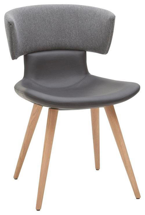 STUHL Echtleder Grau, Schwarz, Eichefarben Wildeiche massiv - Eichefarben/Schwarz, Design, Leder/Holz (54/82,5/58cm) - Voglauer