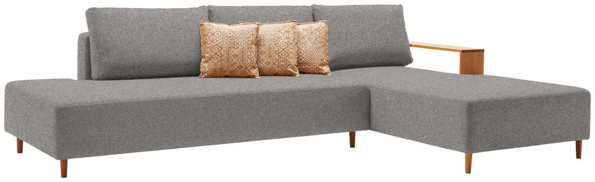 ECKSOFA in Flachgewebe Grau  - Eichefarben/Grau, Design, Holz/Textil (307/190cm) - Joka