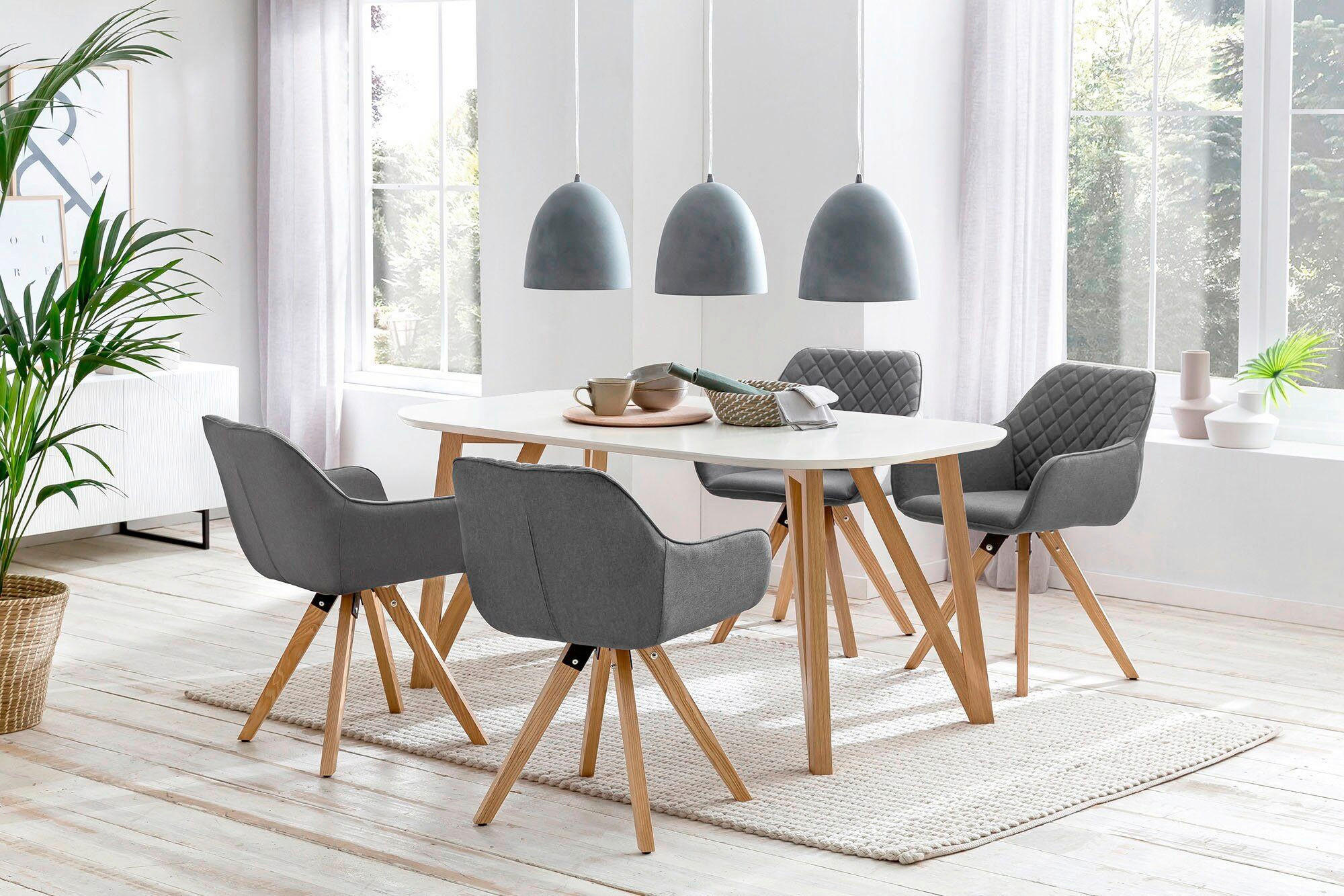 TISCHGRUPPE Grau, Naturfarben, Weiß  - Naturfarben/Weiß, MODERN, Holz/Textil (180/90/76cm) - Livetastic