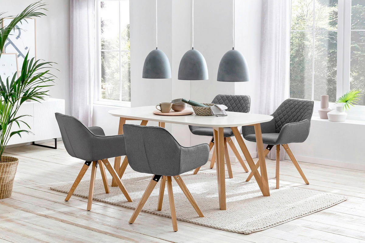 TISCHGRUPPE Grau, Naturfarben, Weiß  - Naturfarben/Weiß, MODERN, Holz/Textil (180/90/76cm) - Livetastic