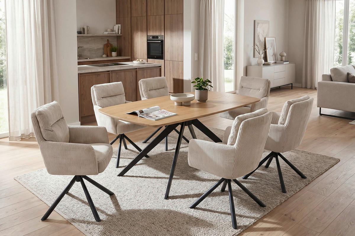 ESSTISCH 160/90/75 cm Echtholz, Nachbildung  Metall, Holzwerkstoff rechteckig Eichefarben  - Eichefarben, MODERN, Holzwerkstoff/Metall (160/90/75cm) - MID.YOU