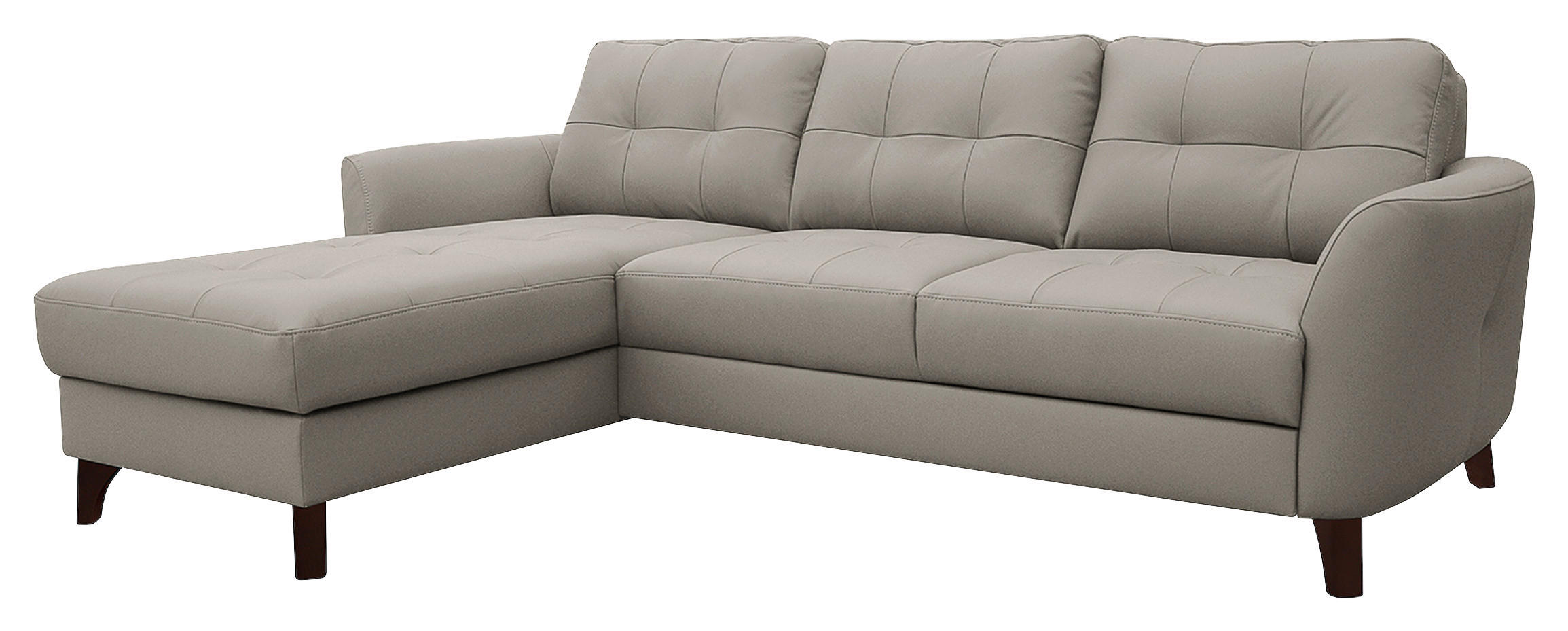 ECKSOFA Platinfarben Echtleder Lederlook  - Platinfarben/Buchefarben, Design, Leder/Holz (238/168cm) - Livetastic