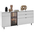 SIDEBOARD Weiß, Eichefarben  186,2/86,1/46 cm  - Eichefarben/Schwarz, Design, Glas/Holz (186,2/86,1/46cm) - Dieter Knoll