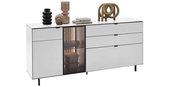 SIDEBOARD Weiß, Eichefarben  186,2/86,1/46 cm  - Eichefarben/Schwarz, Design, Glas/Holz (186,2/86,1/46cm) - Dieter Knoll