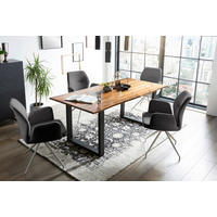 TISCHGRUPPE Struktur Akazie massiv Dunkelgrau, Cognac  - Dunkelgrau/Cognac, MODERN, Holz/Textil (160/85/77cm) - Livetastic