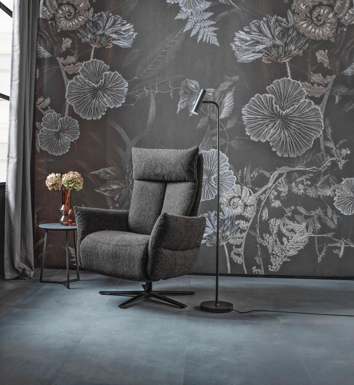 FERNSEHSESSEL in Chenille Graphitfarben  - Schwarz/Graphitfarben, Design, Textil/Metall (74/115/85cm) - Schöner Wohnen