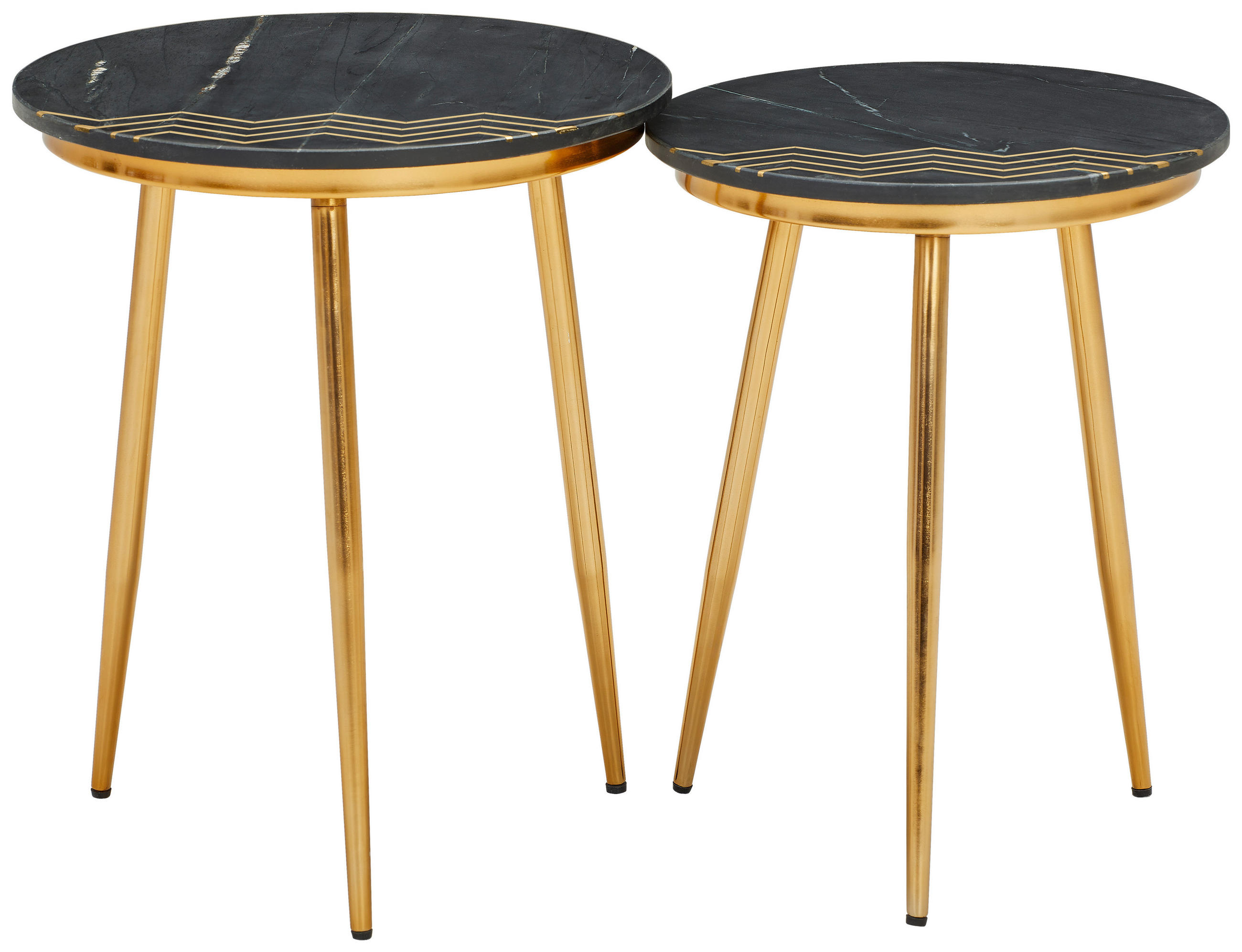 BEISTELLTISCHSET rund Schwarz, Messingfarben  - Messingfarben/Schwarz, Design, Stein/Metall (40-45/40-45/53-56cm) - Novel