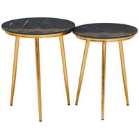 BEISTELLTISCHSET rund Schwarz, Messingfarben  - Messingfarben/Schwarz, Design, Stein/Metall (40-45/40-45/53-56cm) - Novel
