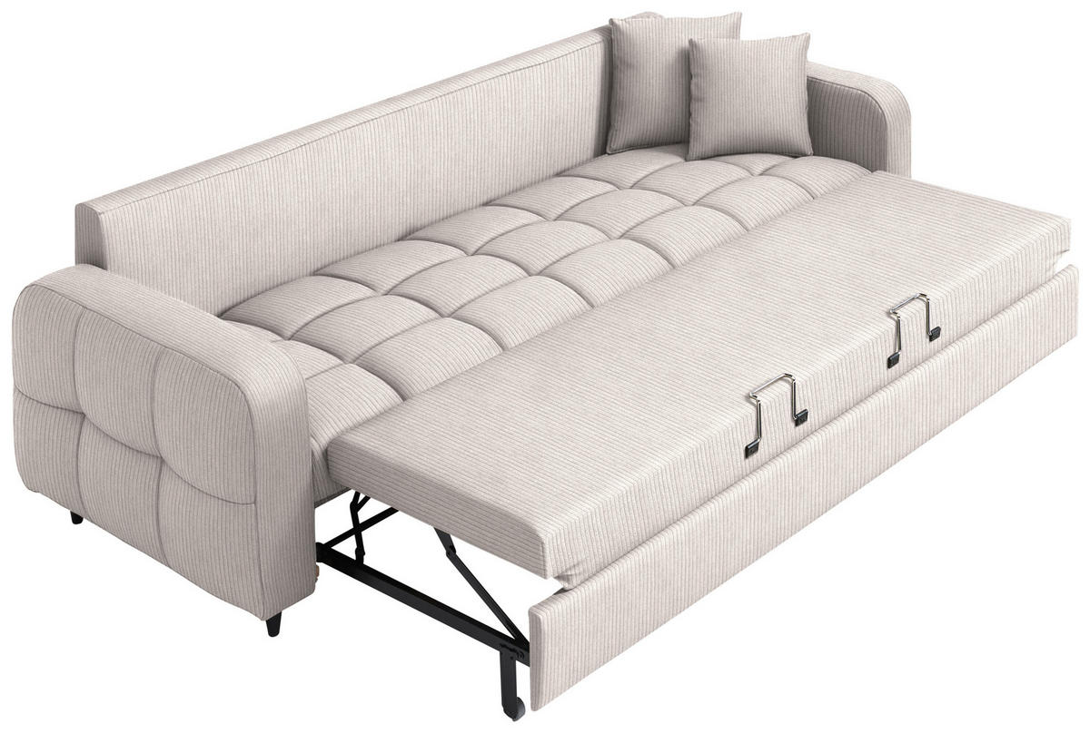 SCHLAFSOFA Cord, Velours Weiss Stoffauswahl, Bettfunktion erhältlich, Rücken echt, Armteil links, Armteil rechts  - Weiss/Schwarz, Design, Holz/Textil (236/88/101cm) - Lomoco