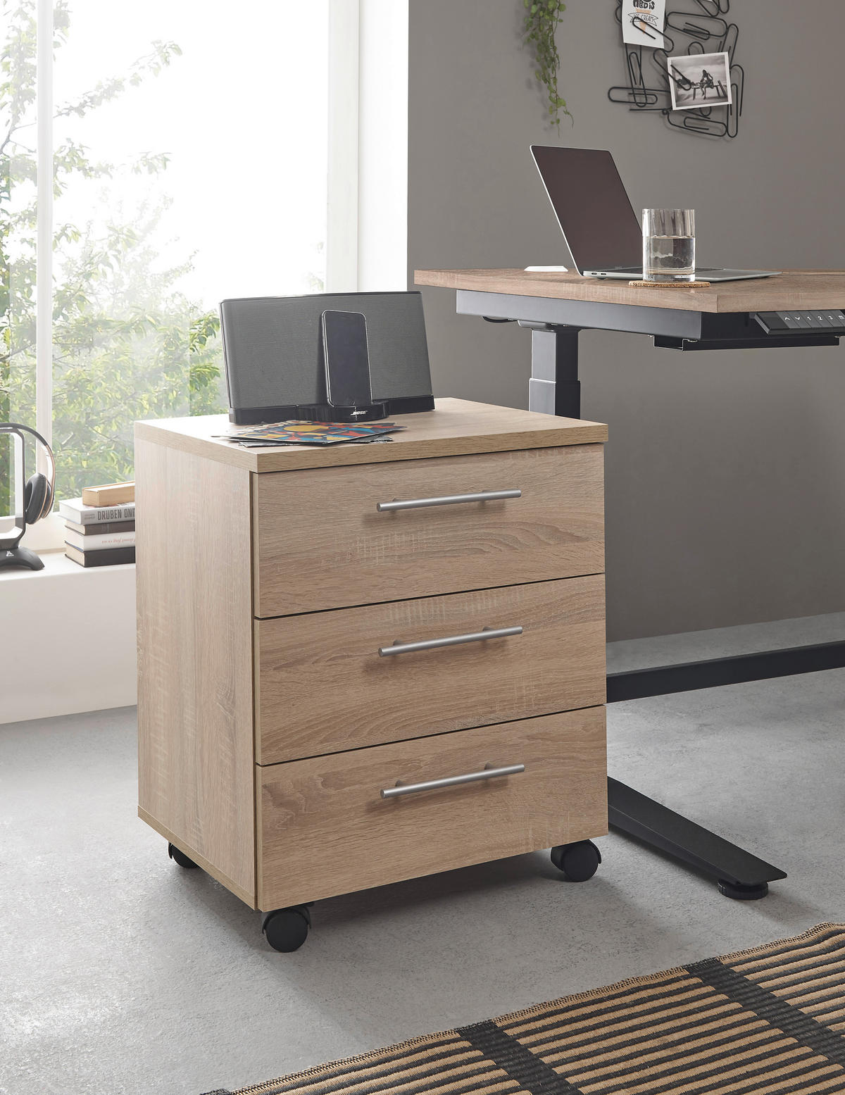 ROLLCONTAINER Sonoma Eiche  - Silberfarben/Sonoma Eiche, MODERN, Holzwerkstoff/Kunststoff (40/56/39cm) - Carryhome