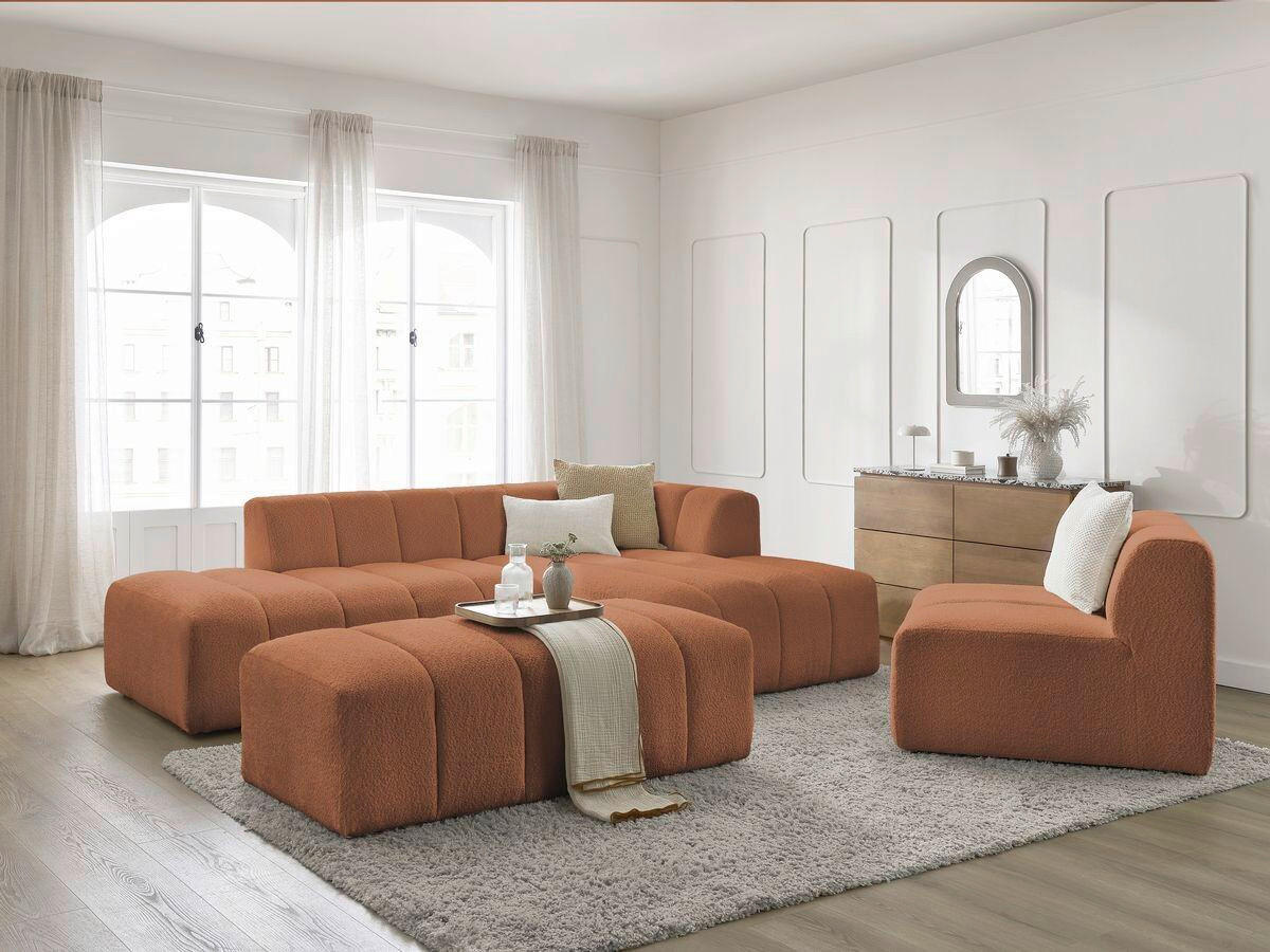 ECKSOFA Ottomane rechts  ANNECY Orange Bouclé  - Schwarz/Orange, MODERN, Kunststoff/Textil (262/170cm)
