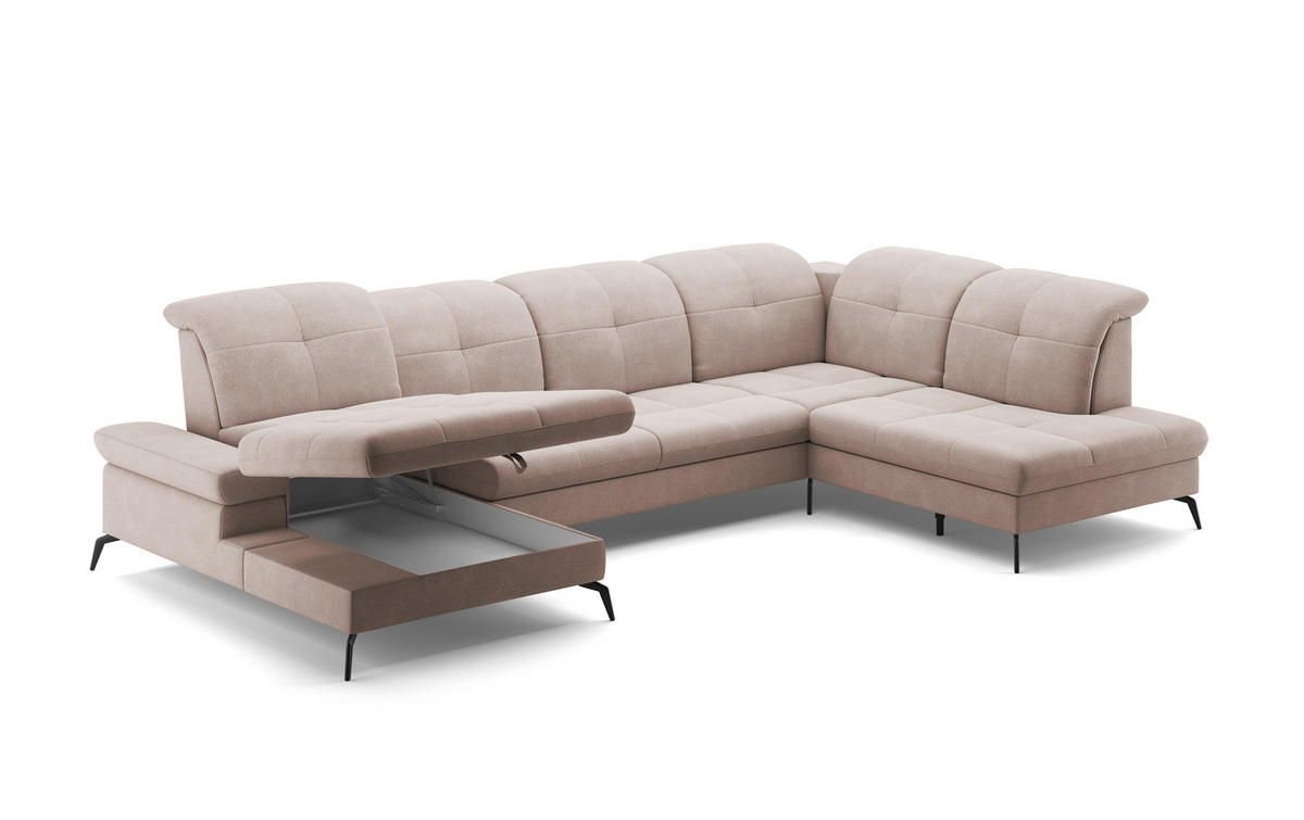 WOHNLANDSCHAFT in Flachgewebe Greige  - Greige/Schwarz, Konventionell, Textil/Metall (185/357/231cm) - Sit & More