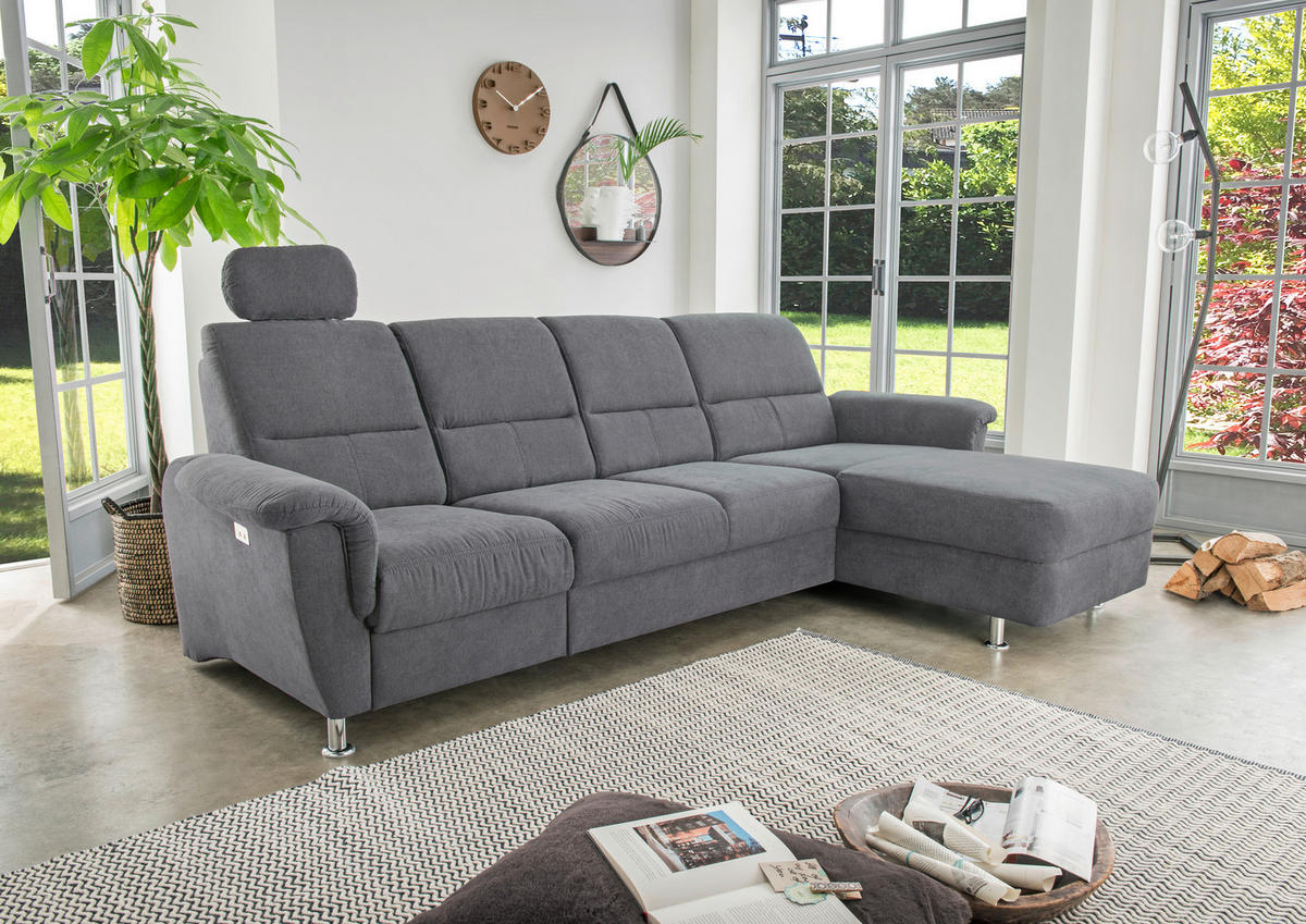 ECKSOFA Anthrazit Mikrofaser  - Chromfarben/Anthrazit, KONVENTIONELL, Textil/Metall (292/165cm) - Livetastic