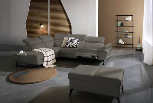 ECKSOFA in Echtleder Graubraun  - Graubraun/Schwarz, Design, Leder/Metall (225/281cm) - Celina Home