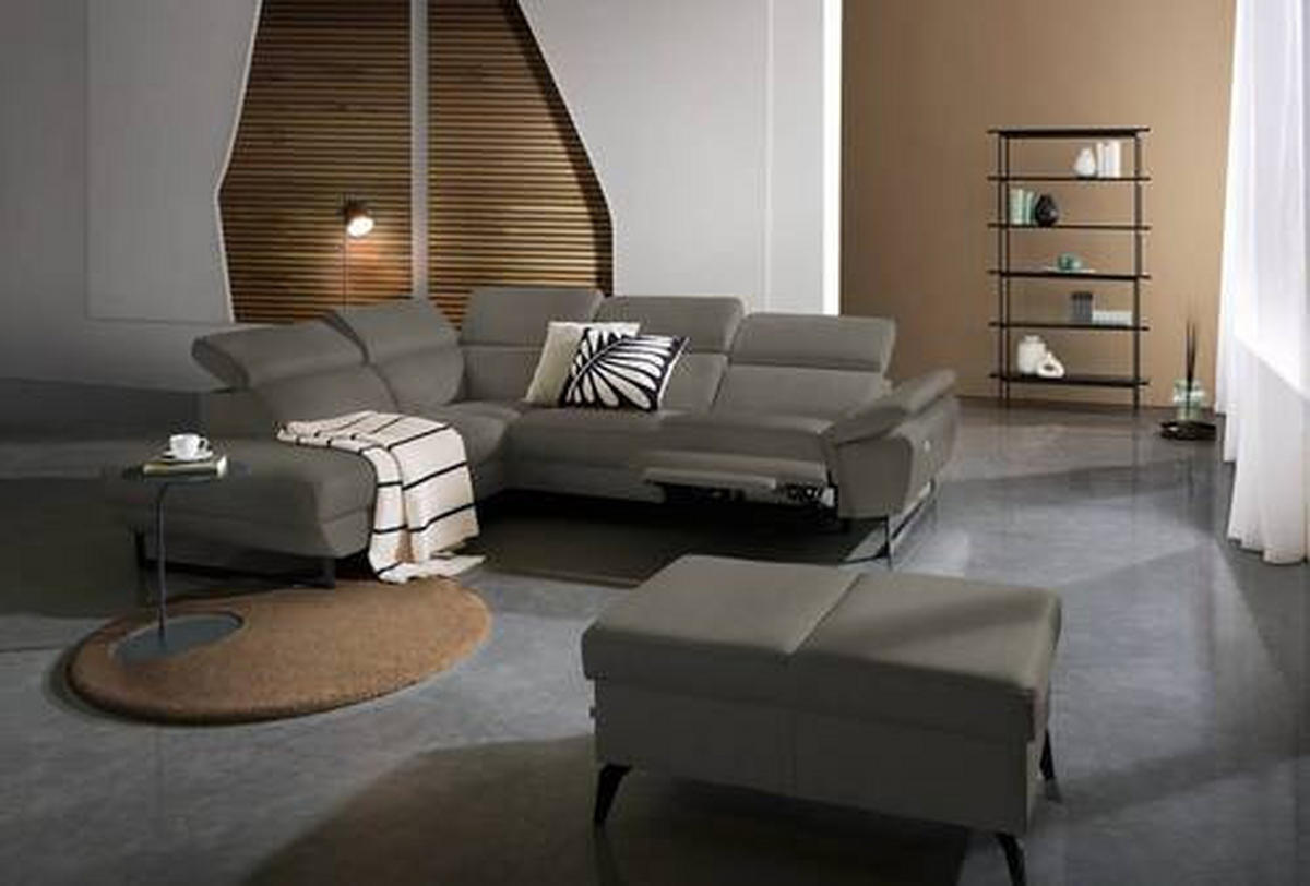 ECKSOFA in Echtleder Graubraun  - Graubraun/Schwarz, Design, Leder/Metall (225/281cm) - Celina Home
