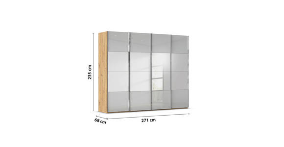 SCHWEBETÜRENSCHRANK  in Eiche Artisan, Seidengrau  - Chromfarben/Seidengrau, Design, Glas/Holzwerkstoff (271/235/68cm) - Novel