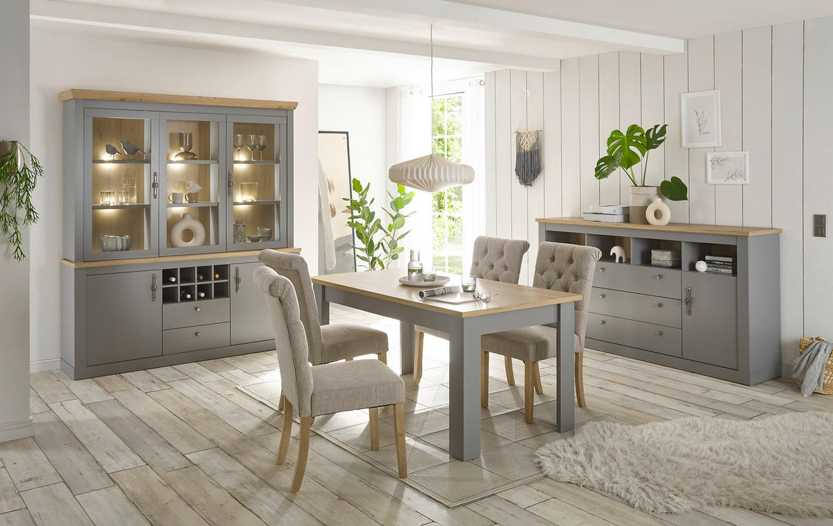 BUFFET 183/206/44 cm  in Eichefarben, Hellgrau  - Eichefarben/Silberfarben, Design, Holzwerkstoff/Metall (183/206/44cm) - MID.YOU