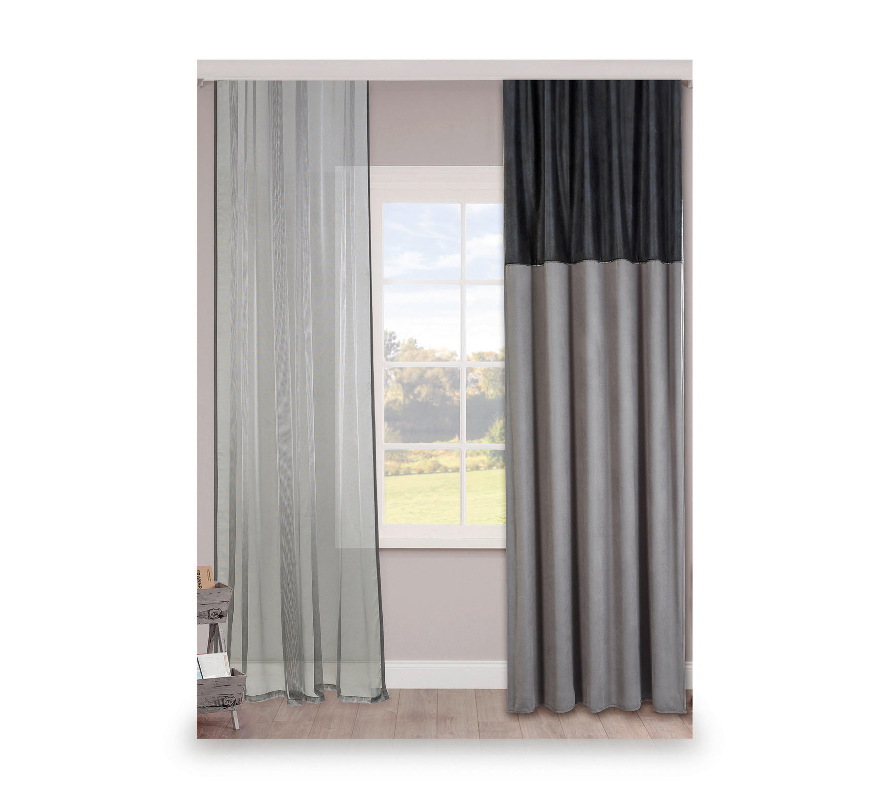 Perdea - gri închis/gri, Basics, textil (160/260cm) - Cilek