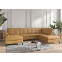 WOHNLANDSCHAFT in Vliesstoff Kombination Echtleder/Stoff Currygelb  - Currygelb/Schwarz, Modern, Leder/Textil (164/319/212cm) - Sit & More