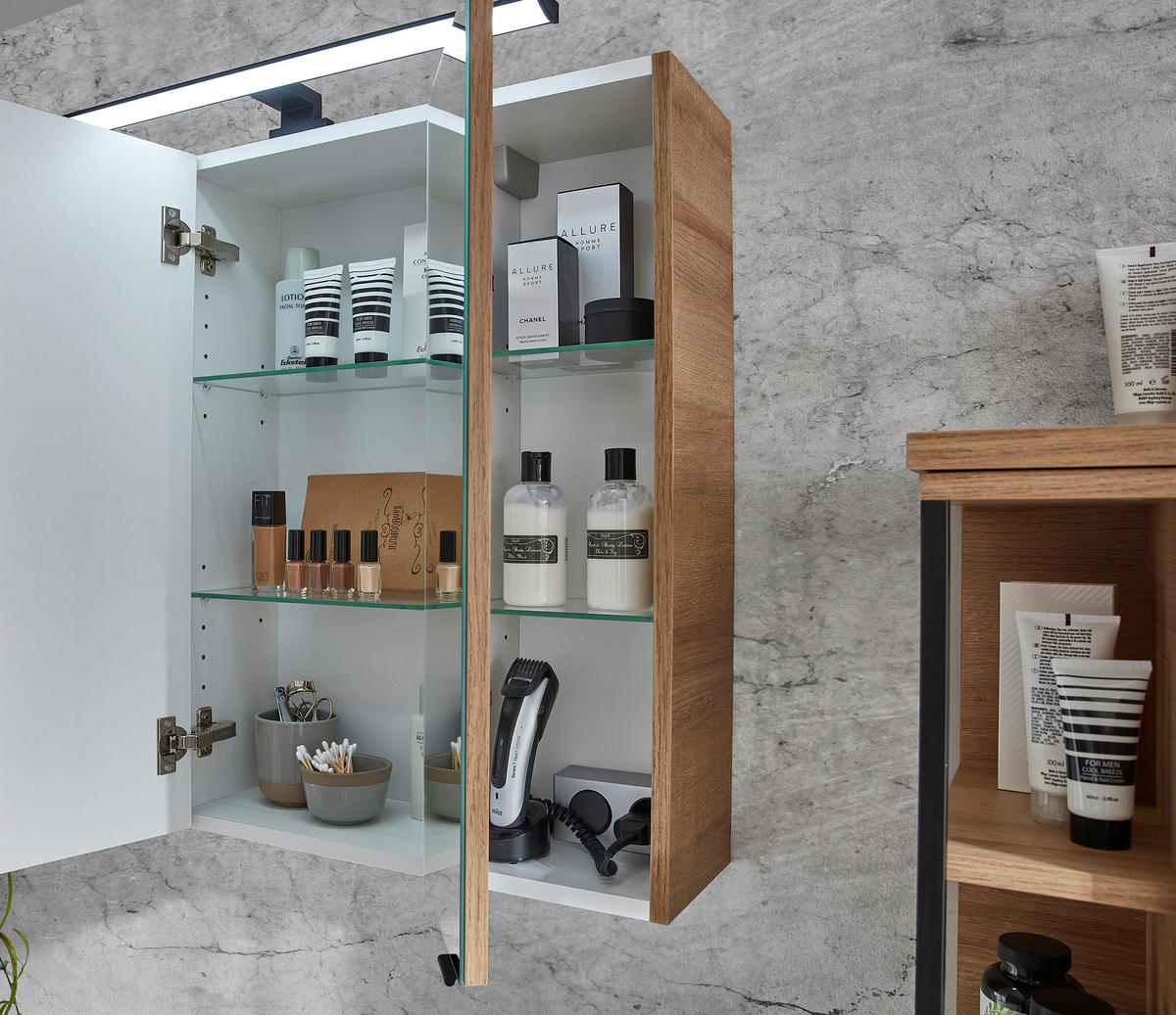 BADEZIMMER  in 90 cm  - Schieferfarben/Eichefarben, MODERN, Keramik/Holzwerkstoff (90cm) - Pelipal