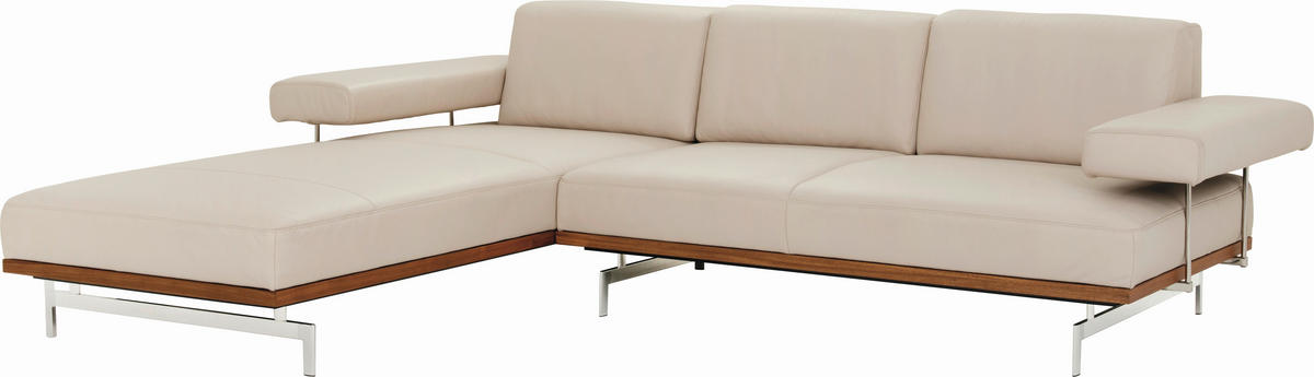 ECKSOFA  in Echtleder Creme  237/295 cm  - Creme/Alufarben, Design, Leder/Metall (237/295cm) - Joop!