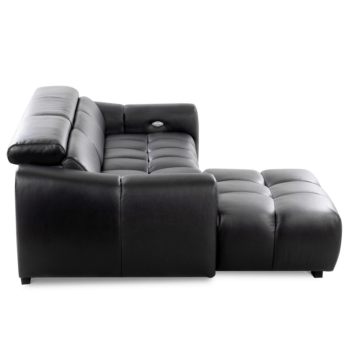 ECKSOFA AVEIRO Schwarz Echtleder Bettkasten, Kopfteilverstellung, Sitzvorzug  - Schwarz, Design, Leder/Kunststoff (177/274cm) - Livetastic