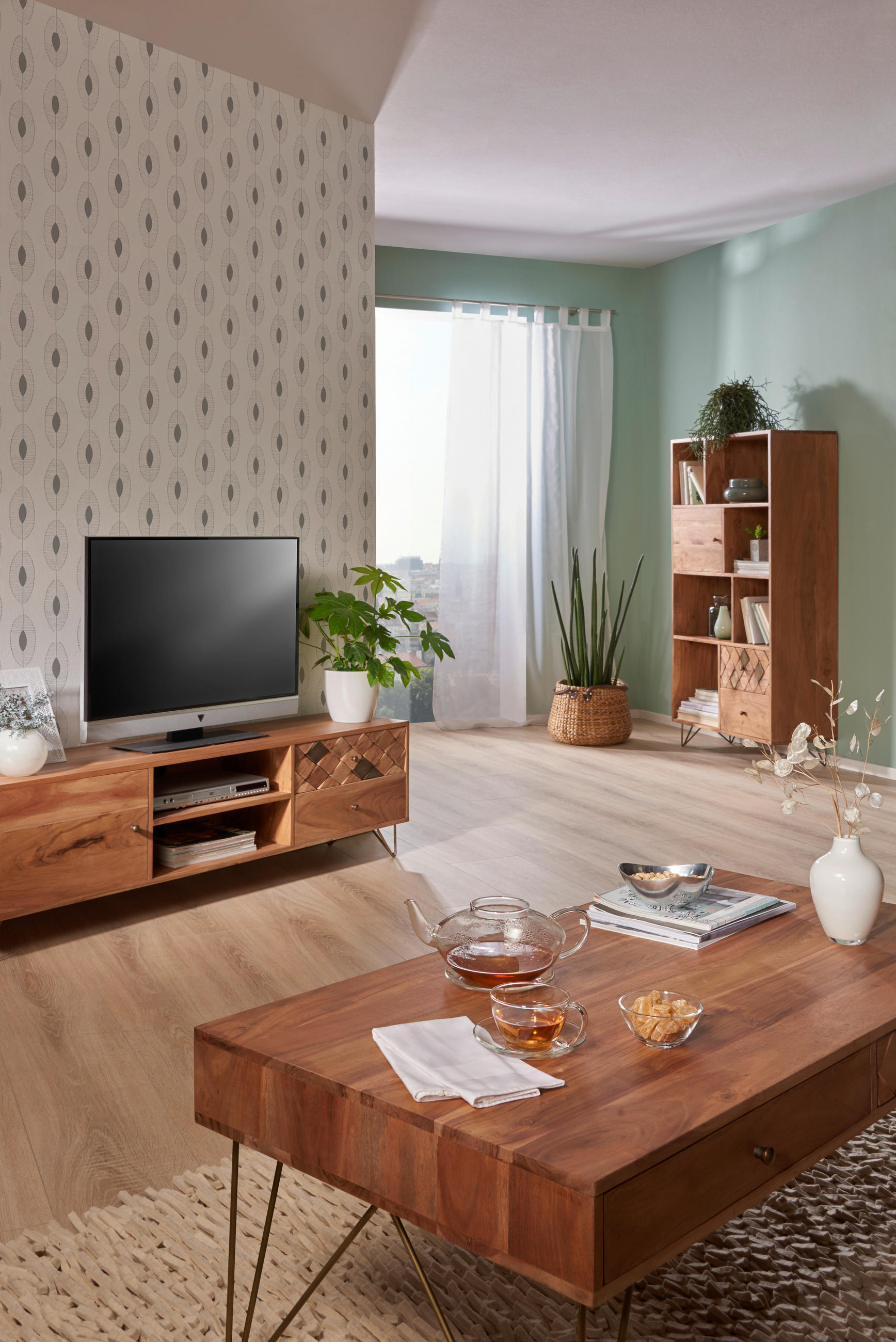 NÍZKÁ KOMODA, akácie, přírodní barvy, 160/45/35 cm - přírodní barvy, Trend, kov/dřevo (160/45/35cm) - Ambia Home
