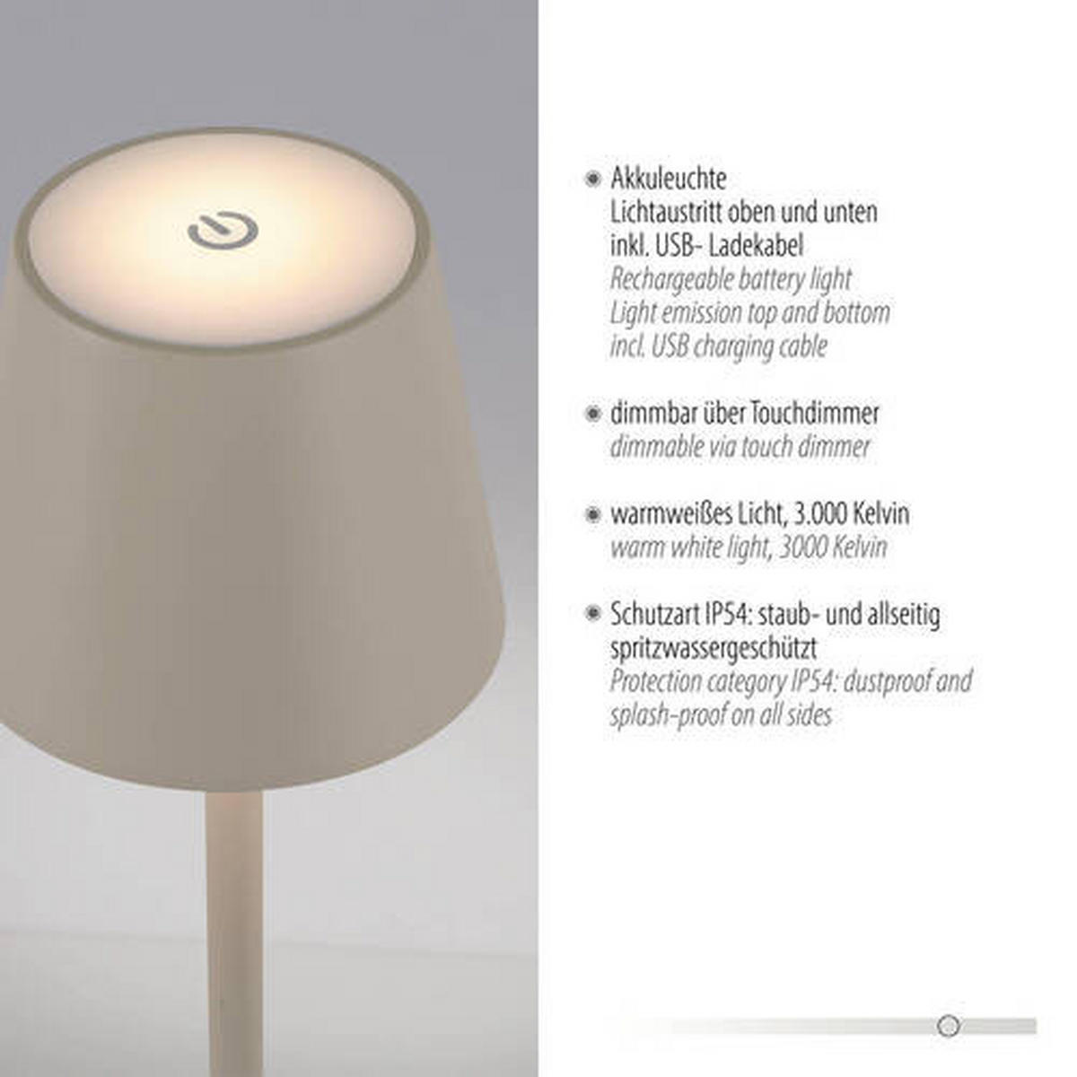 PUNJIVA STONA LAMPA - bež-siva, Konvencionalno, metal/plastika (11/11/37cm)