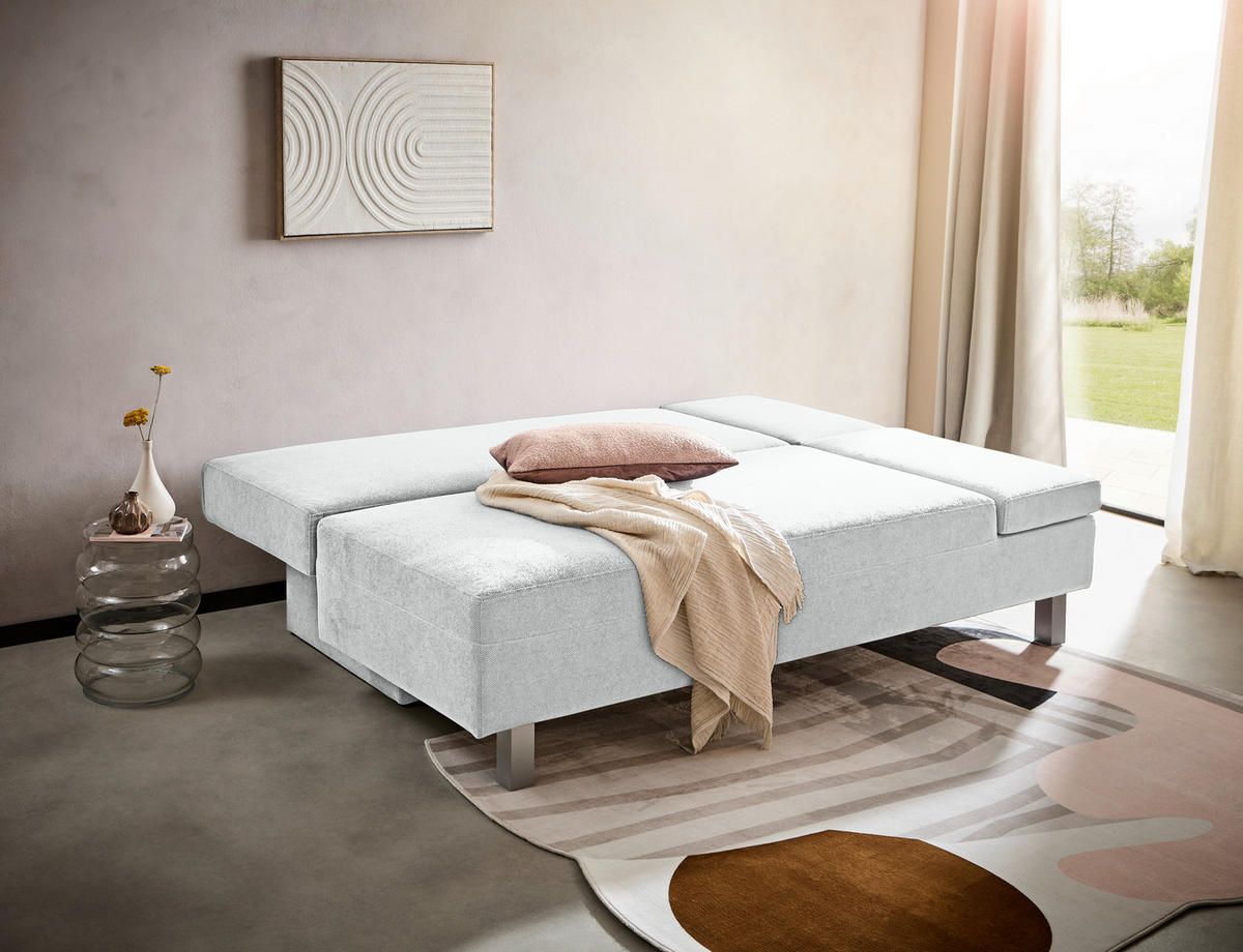 SCHLAFSOFA  mit Stoffauswahl, Schlafen auf Sitzhöhe, Armteil rechts Flachgewebe Creme  - Chromfarben/Creme, Design, Holz/Textil (205/77-93/99cm) - Novel