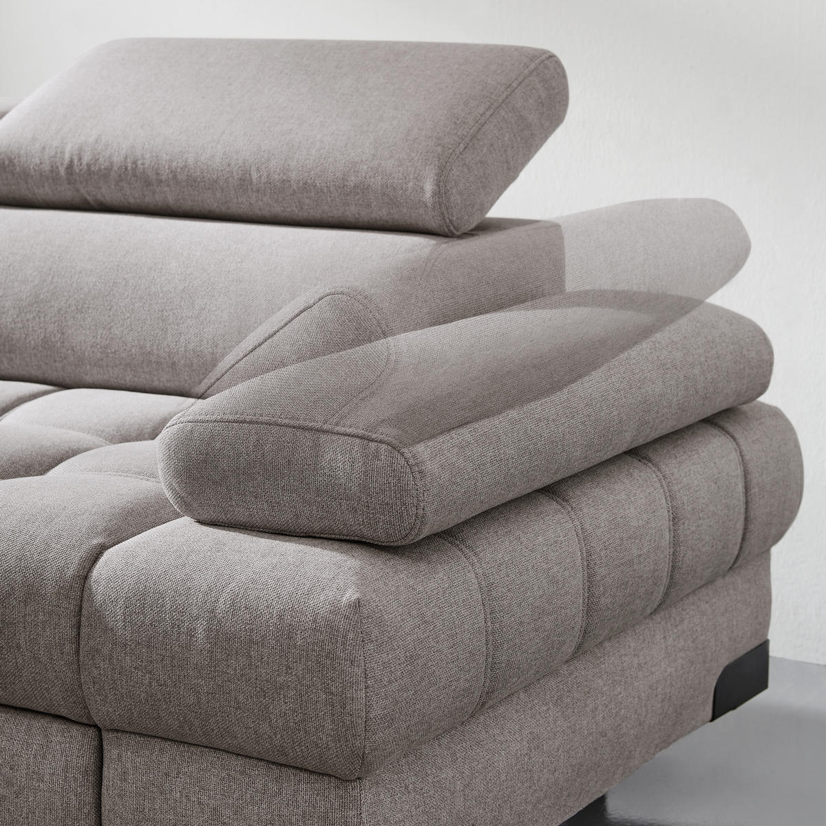 ECKSOFA Hellgrau Webstoff  - Hellgrau/Schwarz, Design, Textil/Metall (263/223cm) - Welnova
