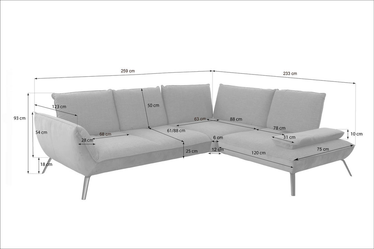 ECKSOFA Beige Flachgewebe, Struktur  - Beige/Schwarz, Design, Textil/Metall (259/233cm) - Moderano