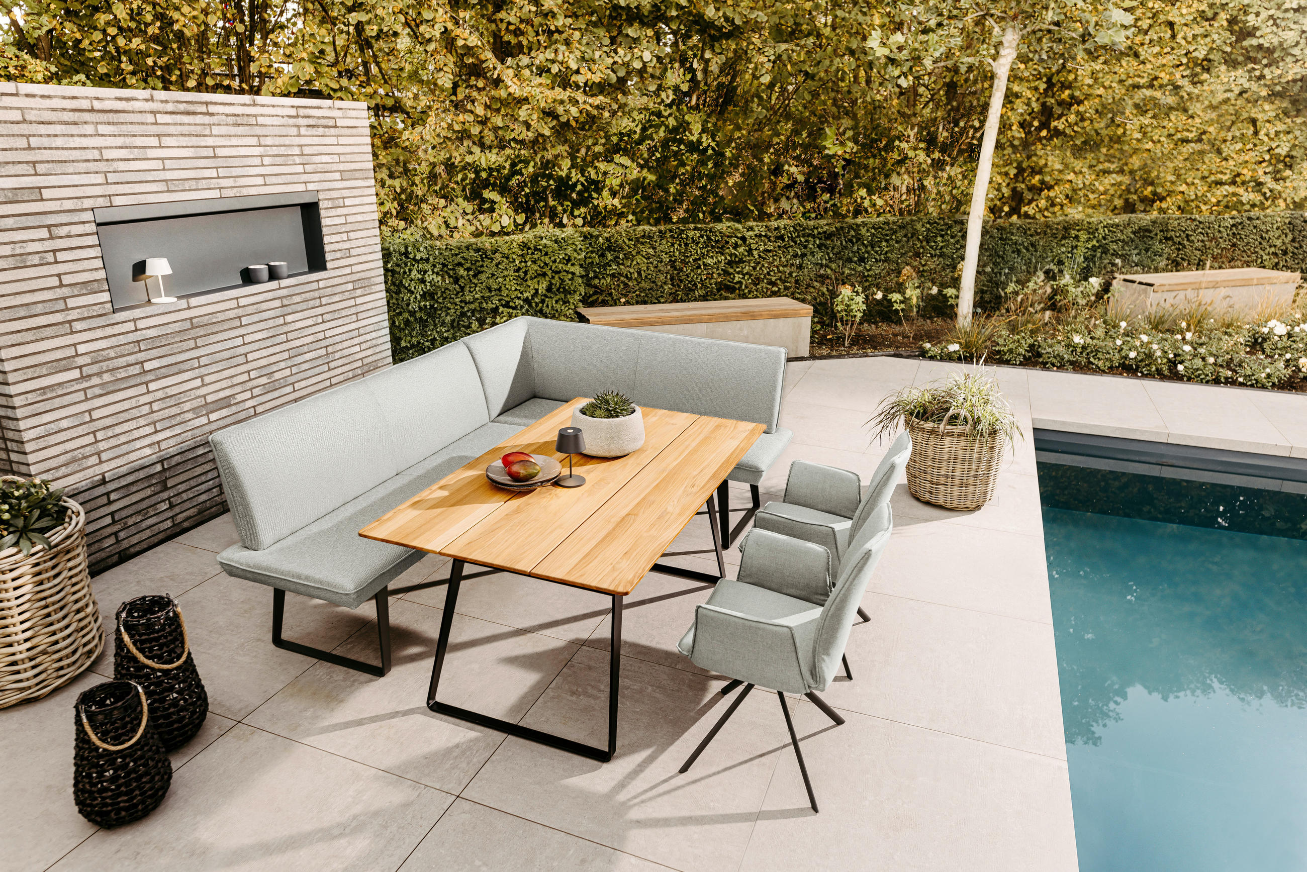 GARTENECKBANK  - Anthrazit/Beige, Design, Textil/Metall (255/170cm)