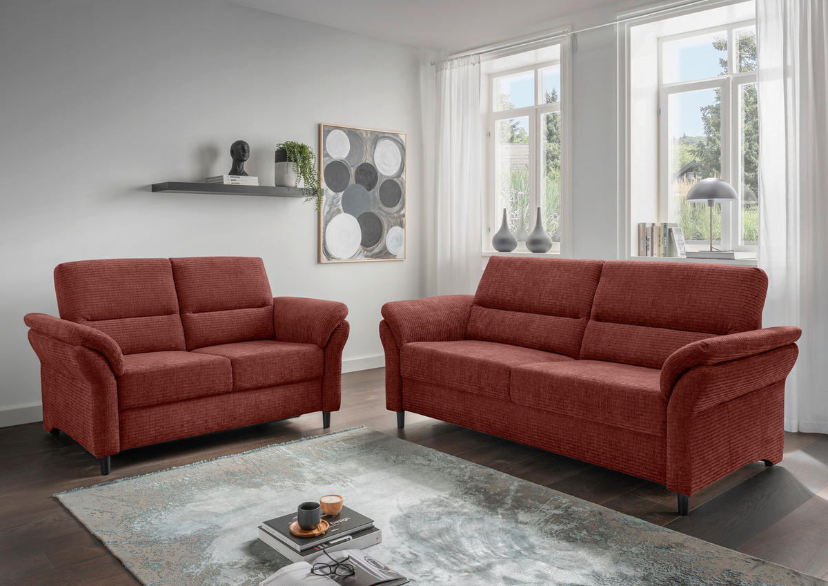 2-SITZER-SOFA Mikrofaser Koralle  - Koralle/Schwarz, MODERN, Holz/Textil (147/90/89cm) - Livetastic