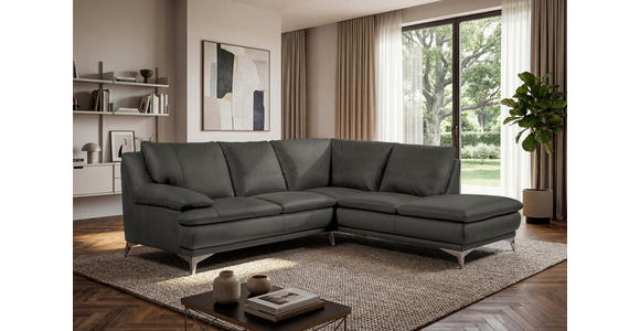 ECKSOFA Grün Echtleder  - Chromfarben/Grün, Design, Leder/Metall (242/224cm) - Novel