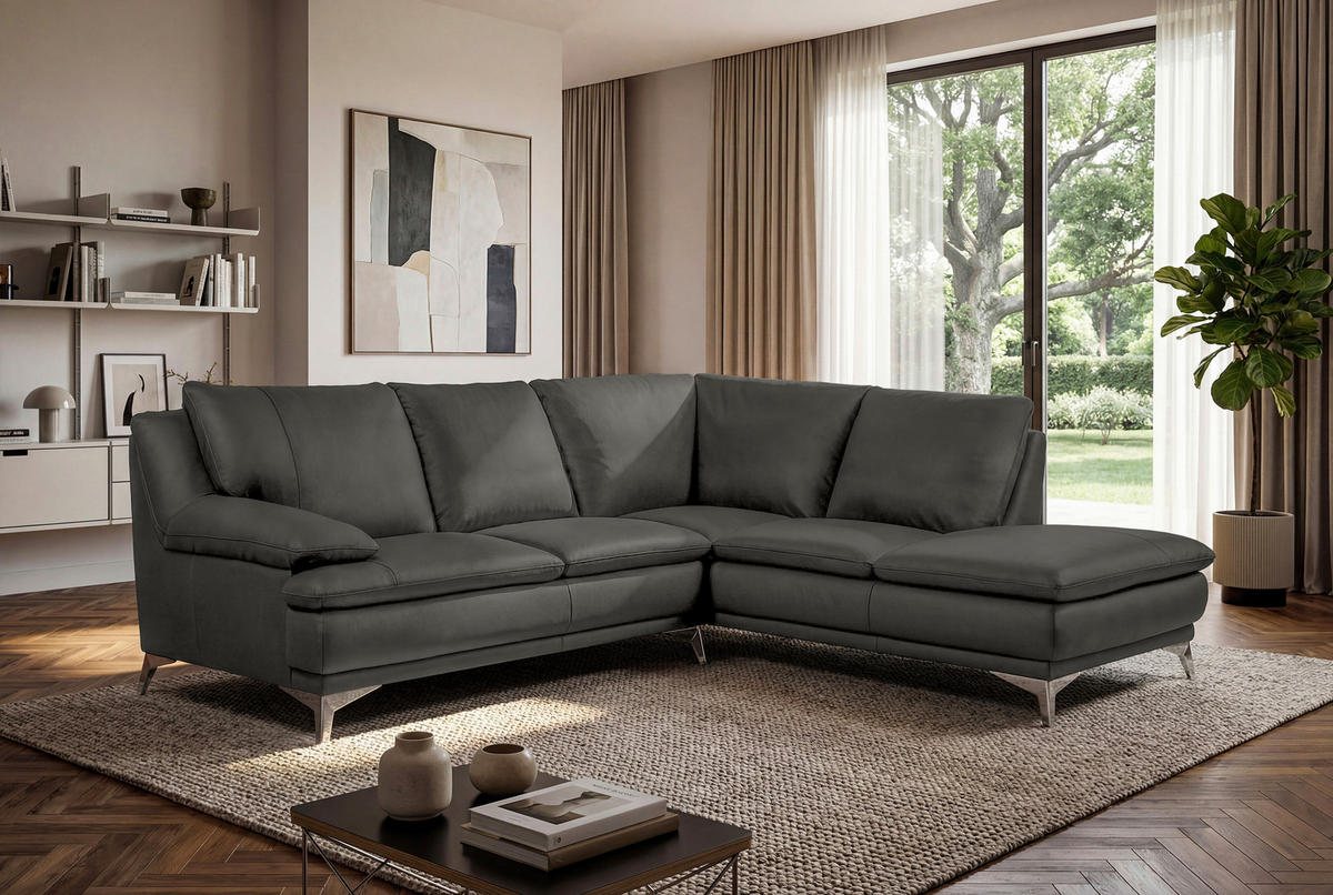 ECKSOFA Grün Echtleder  - Chromfarben/Grün, Design, Leder/Metall (242/224cm) - Novel
