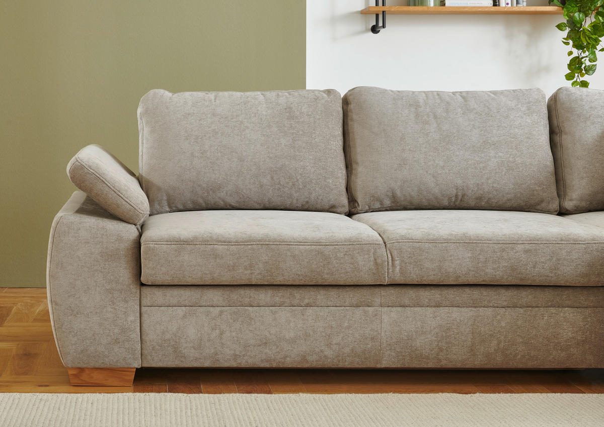 ECKSCHLAFSOFA  in Chenille Hellbraun  - Hellbraun/Eiche Bianco, KONVENTIONELL, Holz/Textil (253/170cm) - Beldomo Style