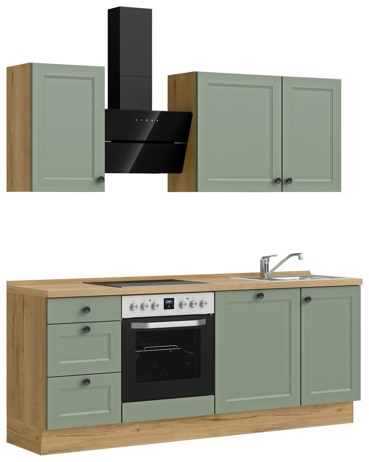 KÜCHENBLOCK 210 cm   in Eichefarben, Schilfgrün  - Schilfgrün/Eichefarben, MODERN, Holzwerkstoff/Metall (210cm) - Nobilia