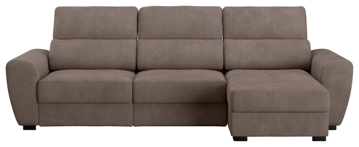 ECKSOFA Taupe Mikrofaser Bettkasten, Schlaffunktion, Rücken echt, Liegefläche im Originalstoff  - Taupe/Schwarz, KONVENTIONELL, Kunststoff/Textil (285/177cm) - Carryhome