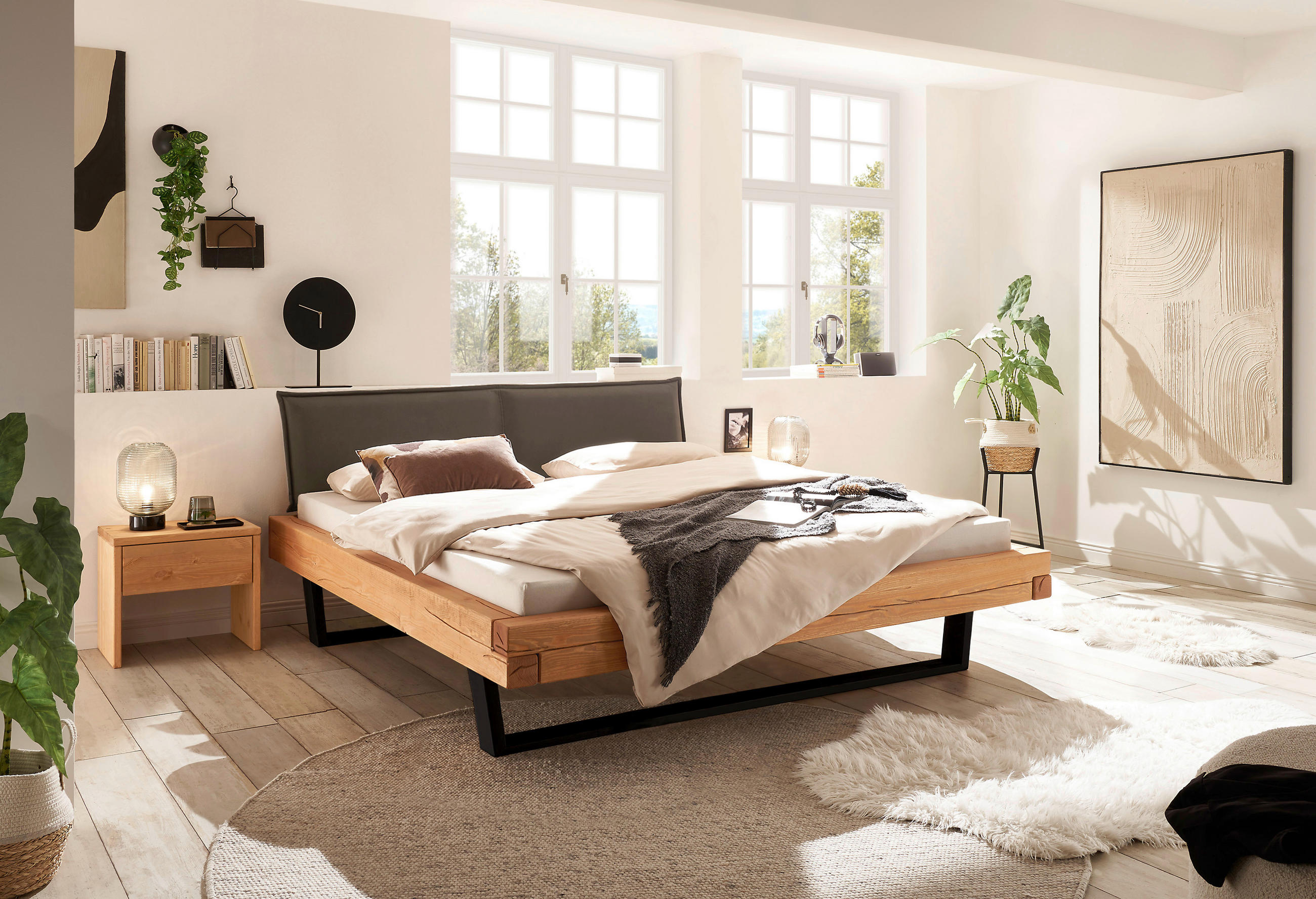 BALKENBETT 180/200 cm    - Schwarz/Grau, Modern, Holz/Textil (180/200cm) - Livetastic