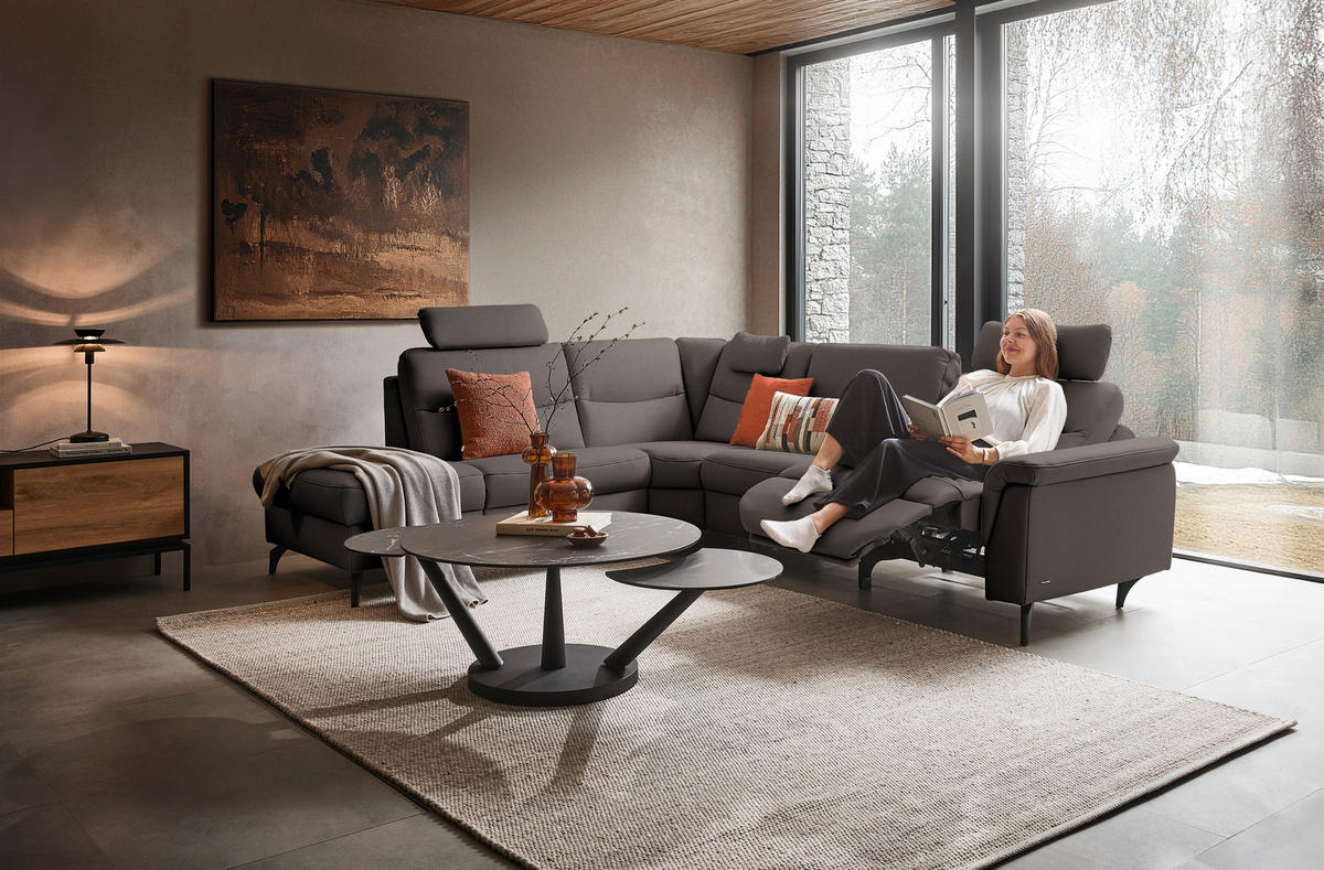 ECKSOFA in Echtleder Dunkelbraun  249/280 cm  - Anthrazit/Dunkelbraun, Design, Leder/Metall (249/280cm) - Himolla Komfortklass