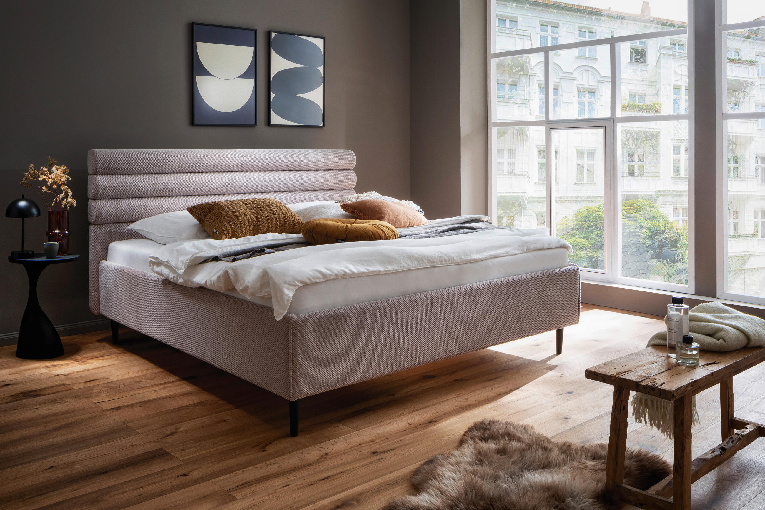 POLSTERBETT Beige 180/200 cm  - Beige/Schwarz, MODERN, Holzwerkstoff/Textil (180/200cm) - MID.YOU