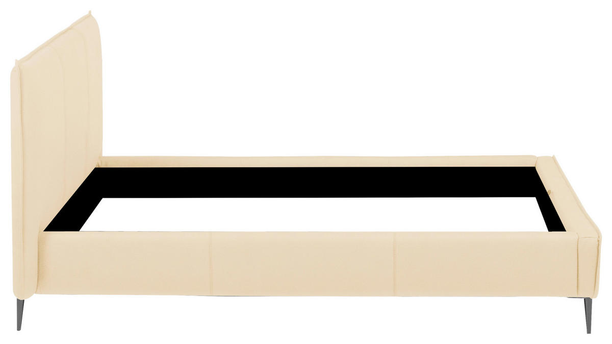 POLSTERBETT 140/200 cm,  in Beige, gepolstertes Kopfteil,  - Beige/Schwarzchrom, KONVENTIONELL, Leder/Metall (140/200cm) - Esposa