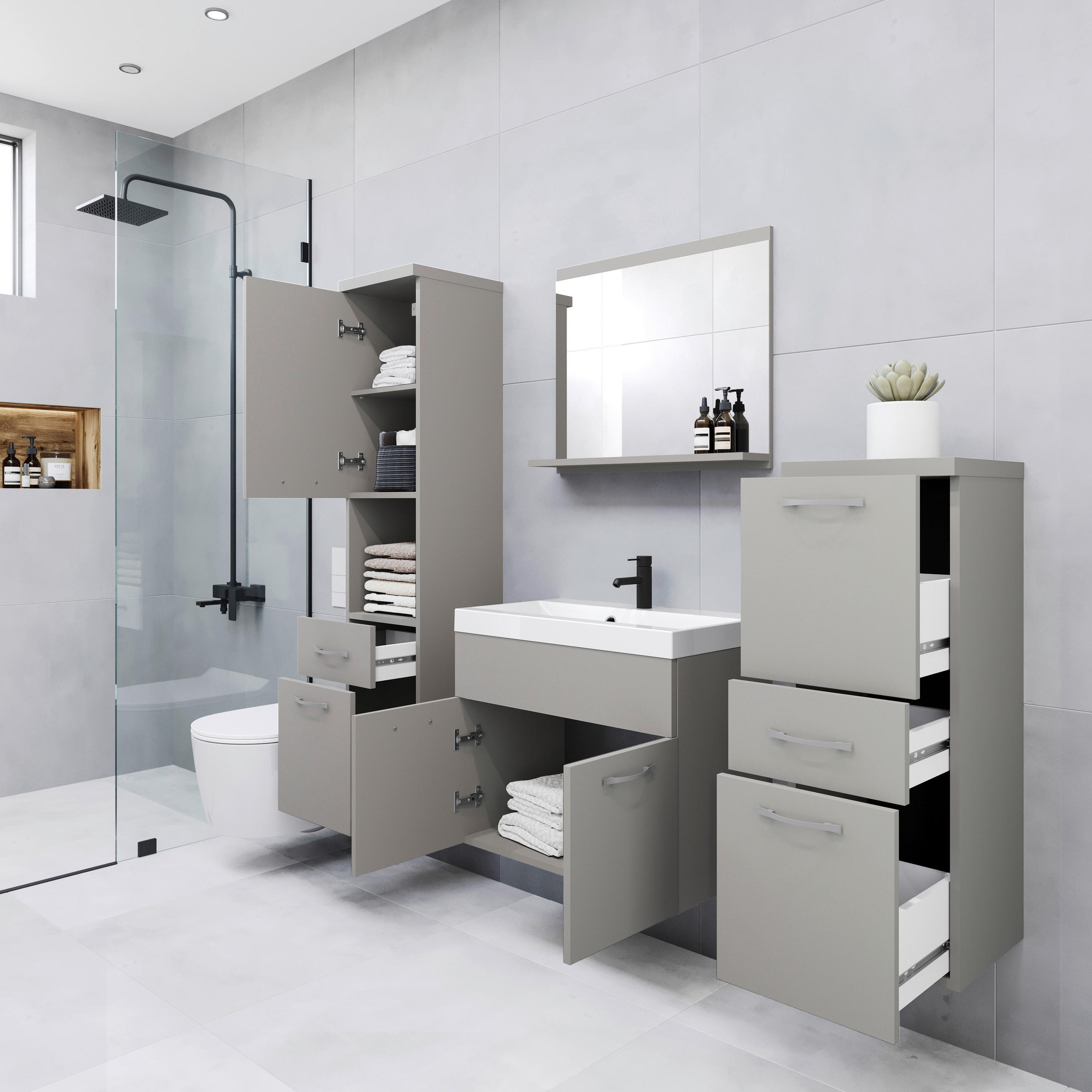 Badezimmer AlbaPallad 5-teilig 5-teilig  in  - Hellgrau/Weiß, LIFESTYLE, Keramik/Holzwerkstoff (120/132,8/30,2cm) - P & B