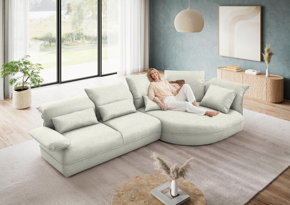 ECKSOFA Chenille Creme  - Creme/Schwarz, Design, Kunststoff/Textil (343/154cm) - Koinor